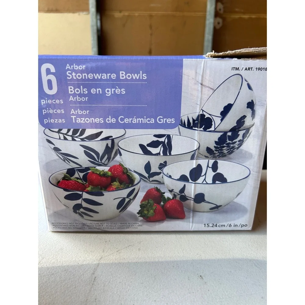 Certified International Arbor Blue White Floral Stoneware Bowls 6 Piece Set 6in